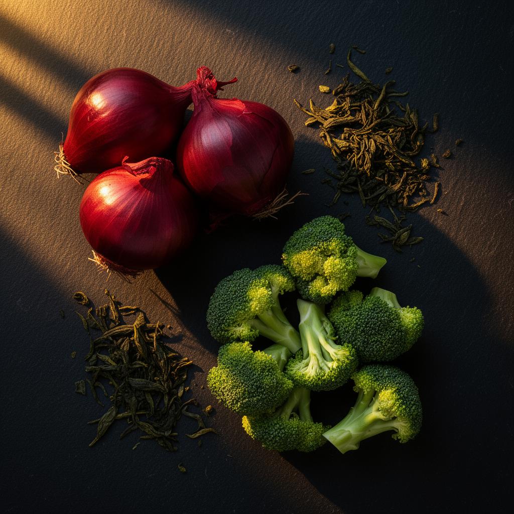 Red onion, broccoli and green tea